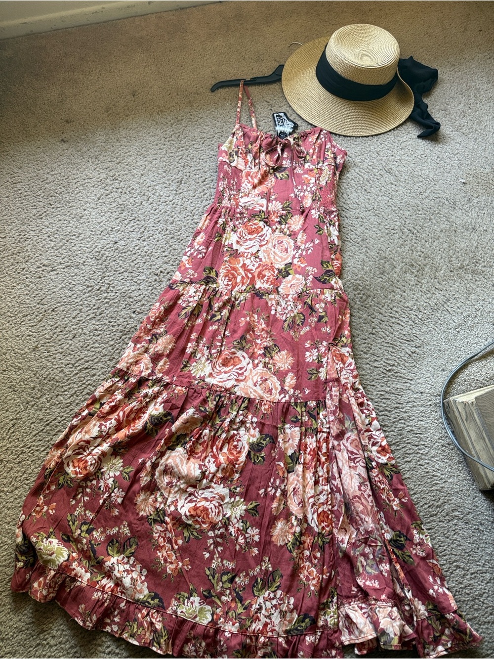 ANGIE 🔥🌴 BOHO Floral Tiered Maxi Dress - Dusty Orange